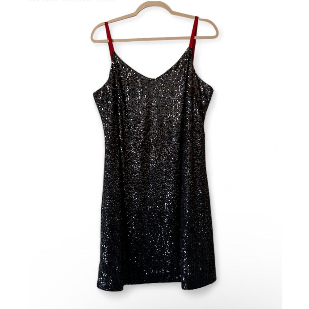 DKNY Gray Black Sequin Mini Sheath Dress Size Large Formal Party